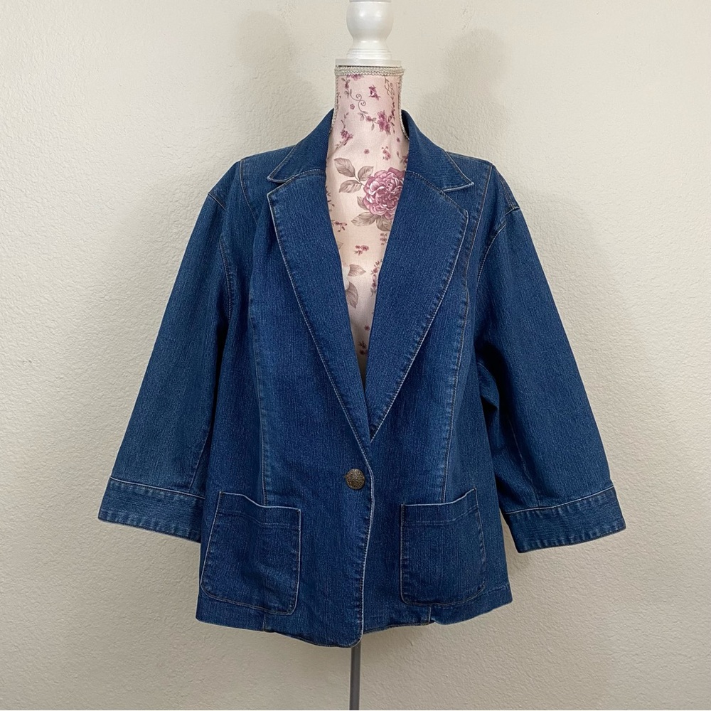 Beliza sz:24W Blue Jean Denim Button Front Blazer with Pockets